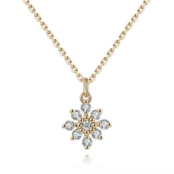 14K Gold Plated CZ Snowflake Sterling Silver Necklace - Picture 1 of 5